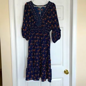 V-Neck Empire Waist Dress. Max Studio. Navy.